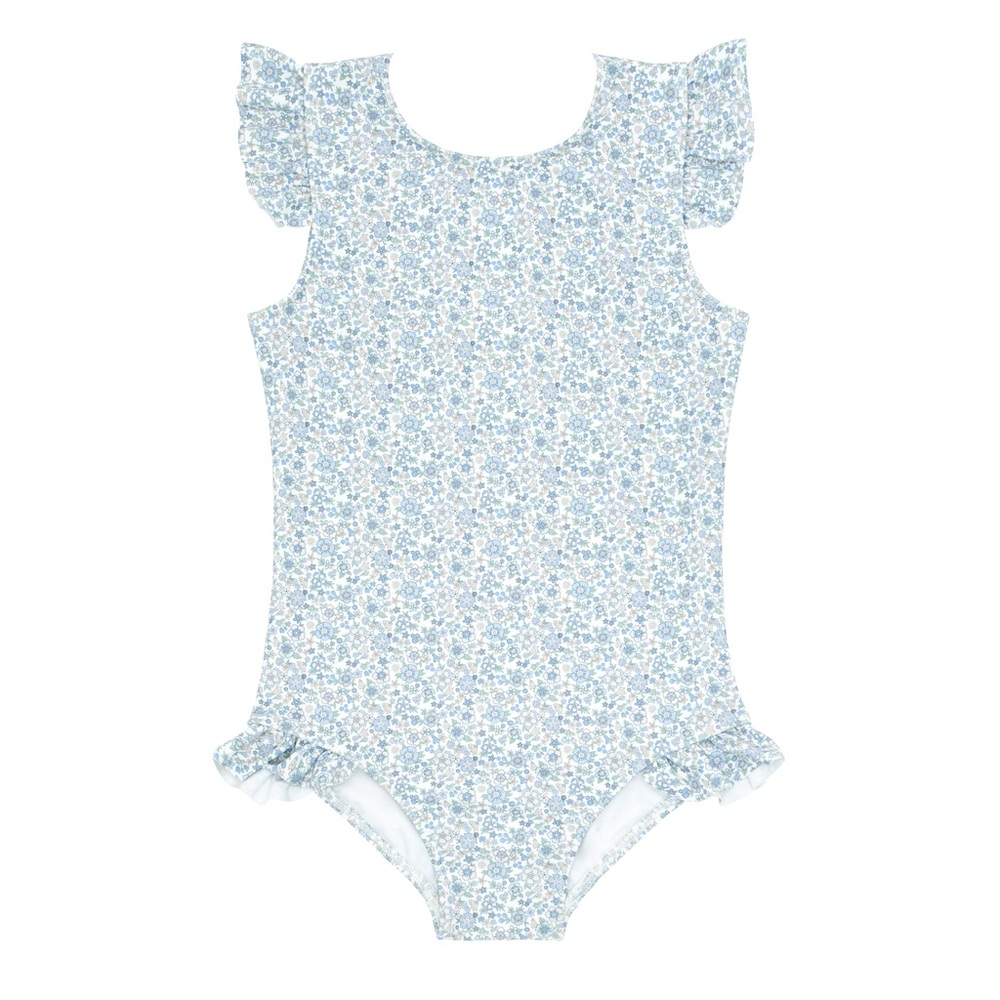 MINNOW ruffle sleeve one piece - slate floral 11/12